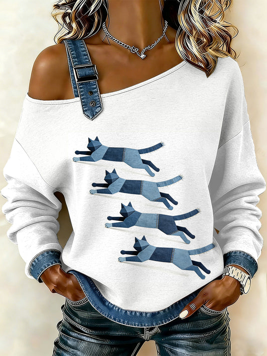 Damska bluza z motywem patchworku w stylu vintage Cat