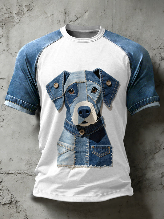 Męska koszulka z krótkim rękawem w stylu retro z nadrukiem Patchwork