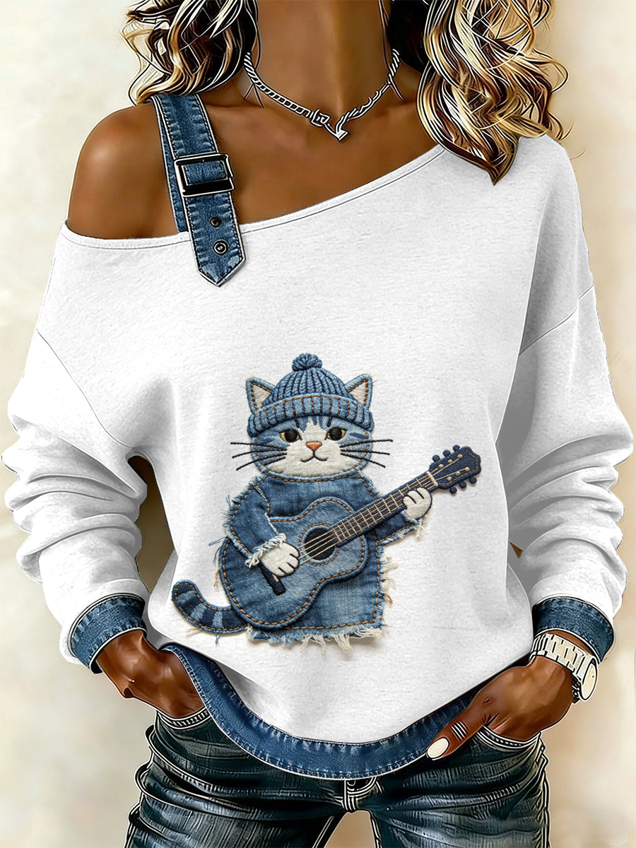 Damska bluza z motywem patchworku w stylu vintage Cat