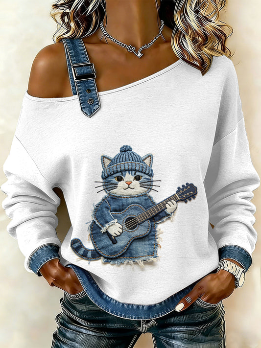 Damska bluza z motywem patchworku w stylu vintage Cat