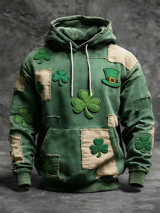 St. Patrick Vintage Patchwork Casual Bluza z kapturem