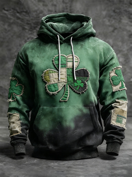 Retro St. Patrick's Day Clover Patchwork w trudnej sytuacji Casual Bluza z kapturem