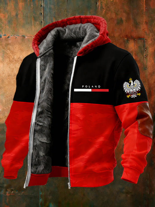 Męska bluza z kapturem w stylu retro abstrakcyjna z nadrukiem polarowym