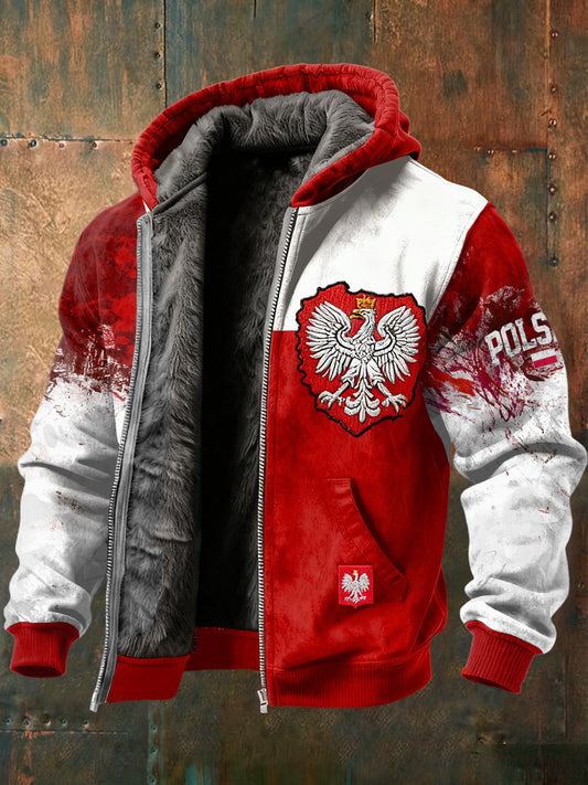 Męska bluza z kapturem w stylu retro abstrakcyjna z nadrukiem polarowym