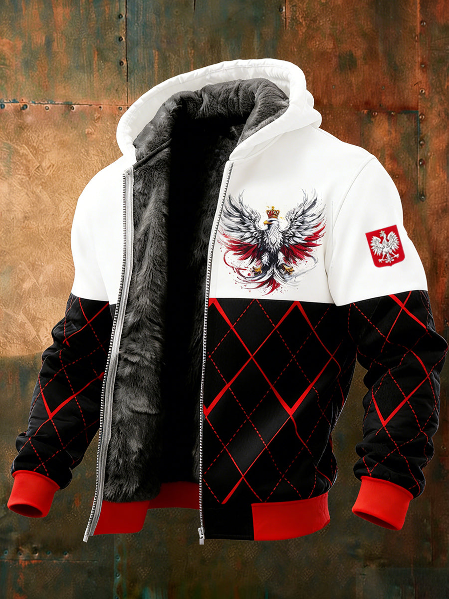 Męska bluza z kapturem w stylu retro abstrakcyjna z nadrukiem polarowym