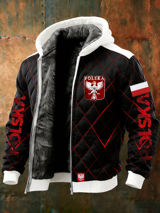 Męska bluza z kapturem w stylu retro abstrakcyjna z nadrukiem polarowym