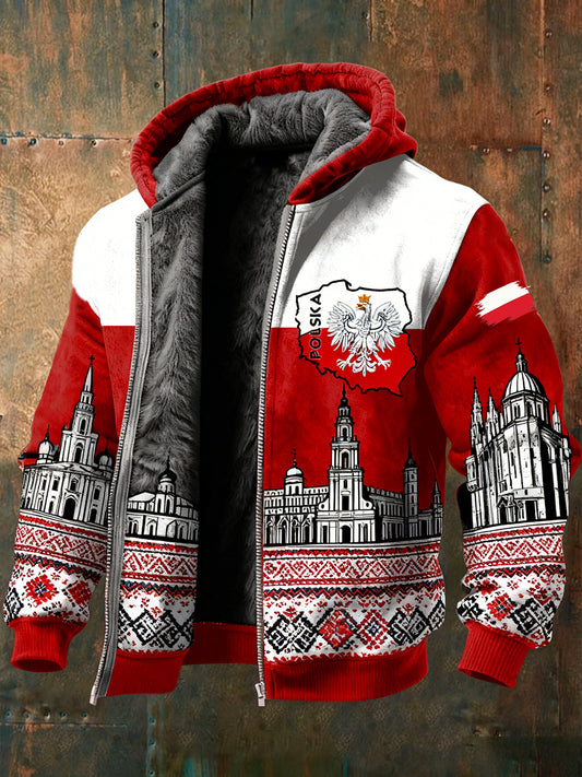 Męska bluza z kapturem w stylu retro abstrakcyjna z nadrukiem polarowym