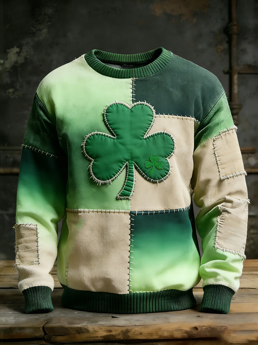 Vintage St. Patrick's Day Four-Leaf Clover Print Wygodna bluza
