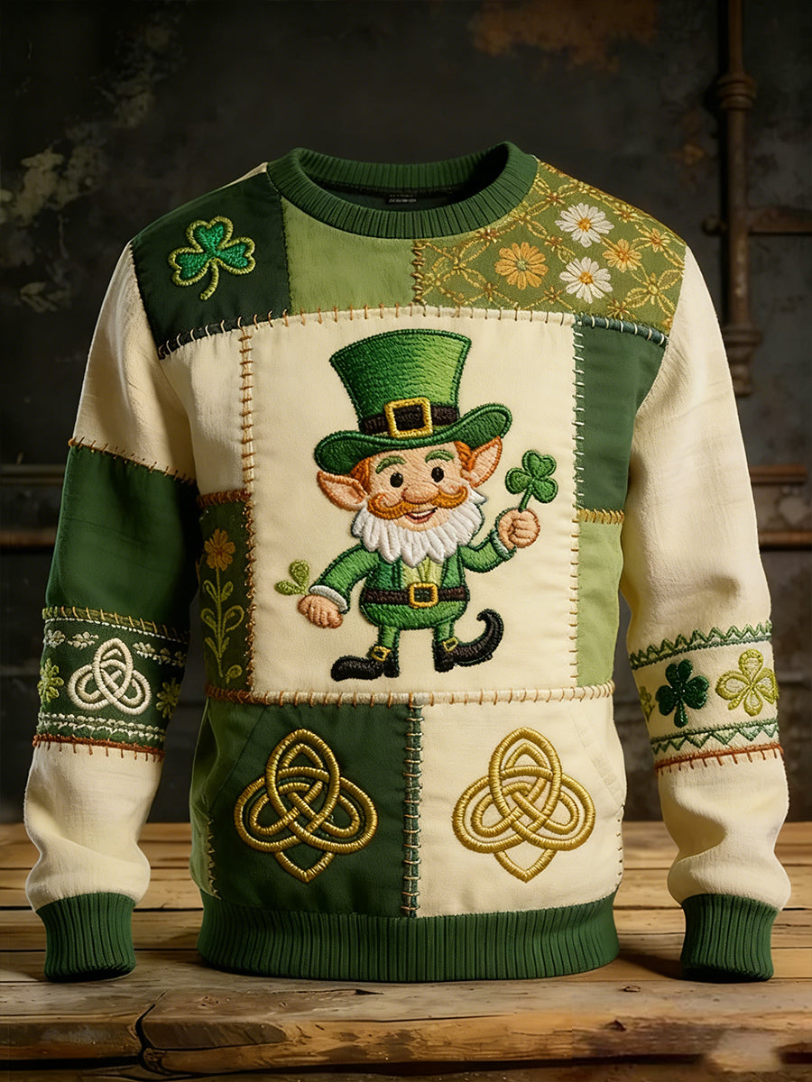 Vintage St. Patrick's Day Four-Leaf Clover Print Wygodna bluza