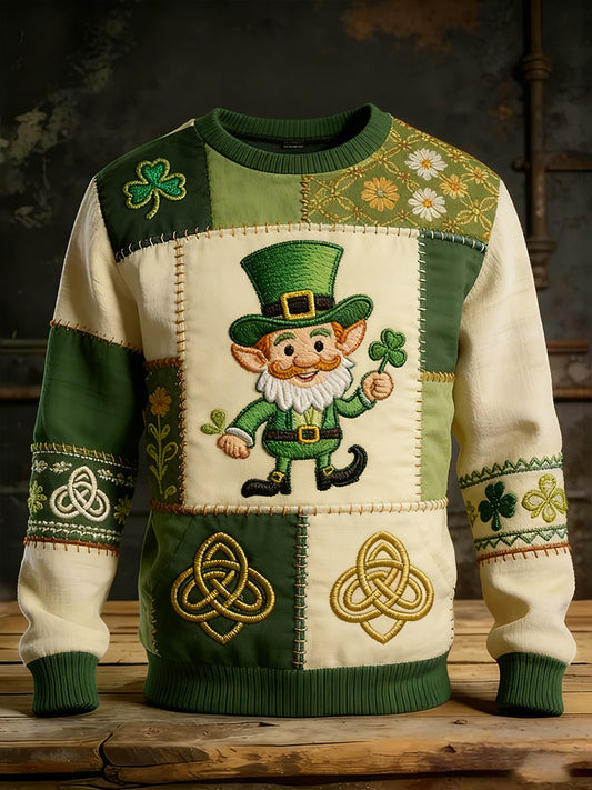 Vintage St. Patrick's Day Four-Leaf Clover Print Wygodna bluza