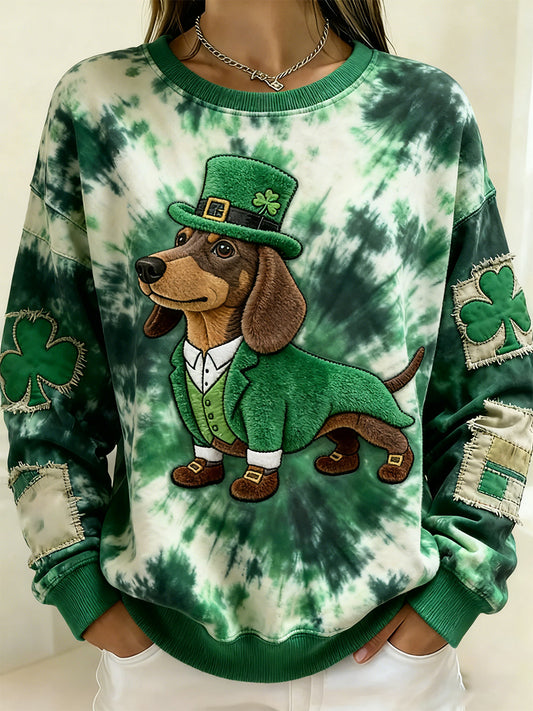 Damski Vintage St. Patrick's Day Four-Leaf Clover Print Wygodny top