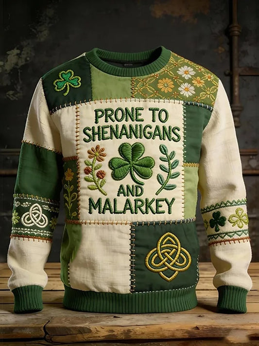 Vintage St. Patrick's Day Four-Leaf Clover Print Wygodna bluza
