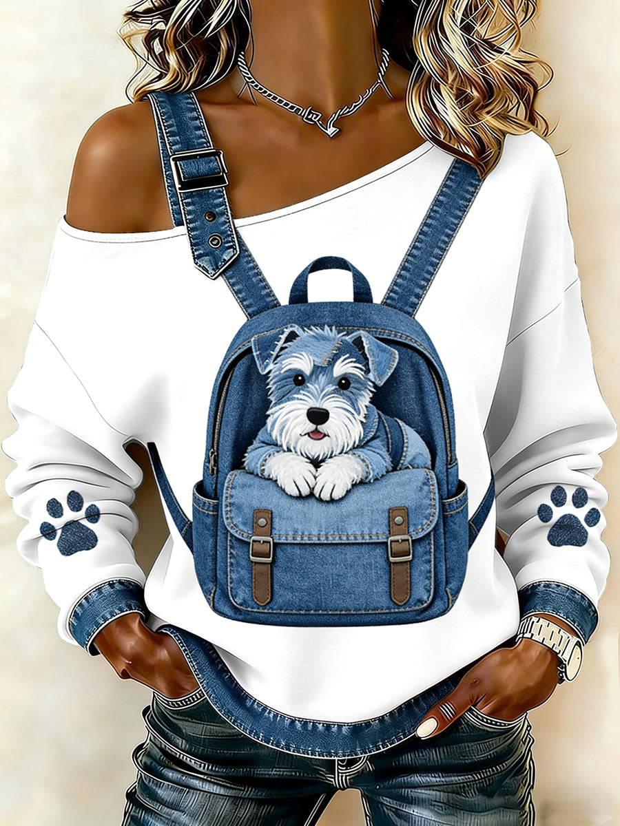 Damski uroczy nadruk zwierzęcy jeansowy patchwork wygodny top