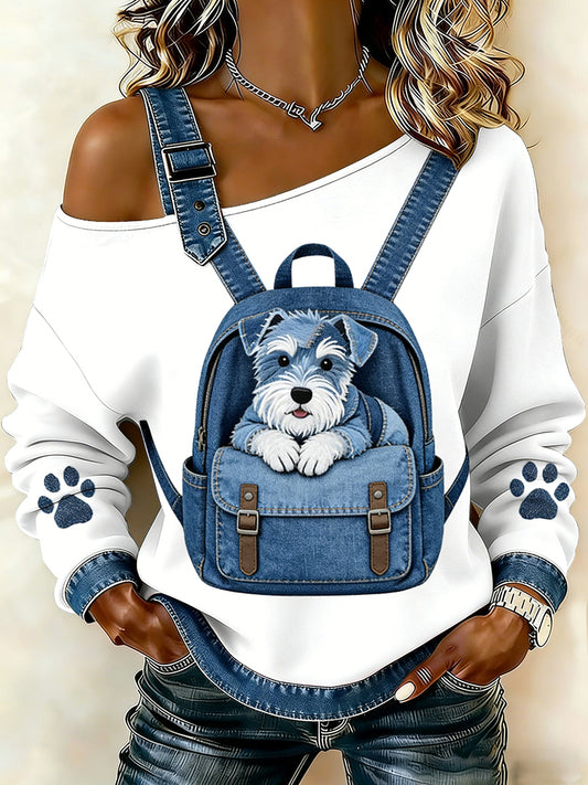 Damski uroczy nadruk zwierzęcy jeansowy patchwork wygodny top