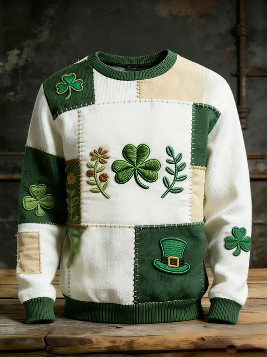Vintage St. Patrick's Day Four-Leaf Clover Print Wygodna bluza