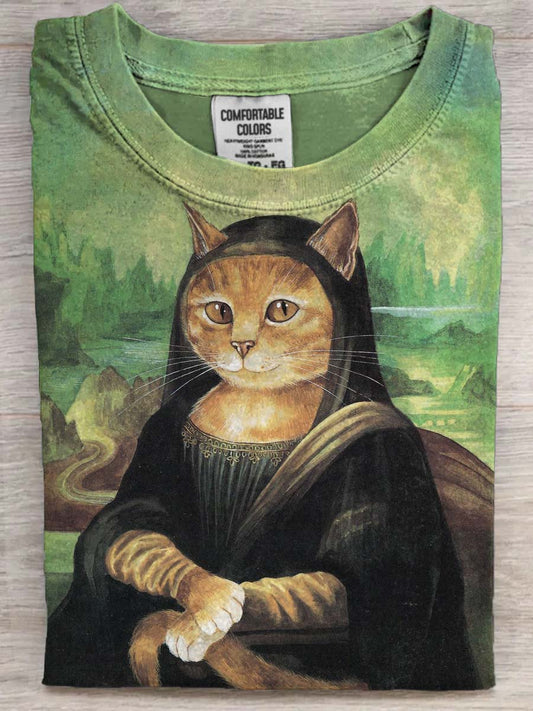 Abstrakcyjna koszulka z krótkim rękawem Funny Cat Print Casual