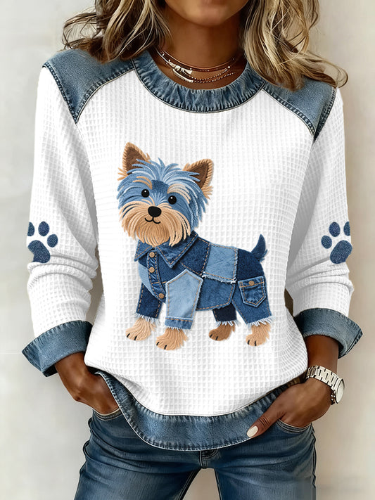 Damska urocza bluza waflowa z motywem Yorkshire Terrier
