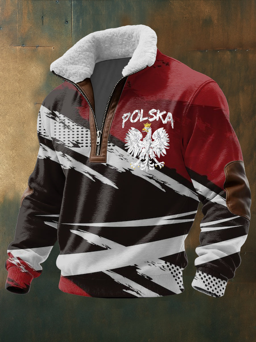 Męska elegancka bluza z kapturem Eagle & Polska Graphic Sherpa