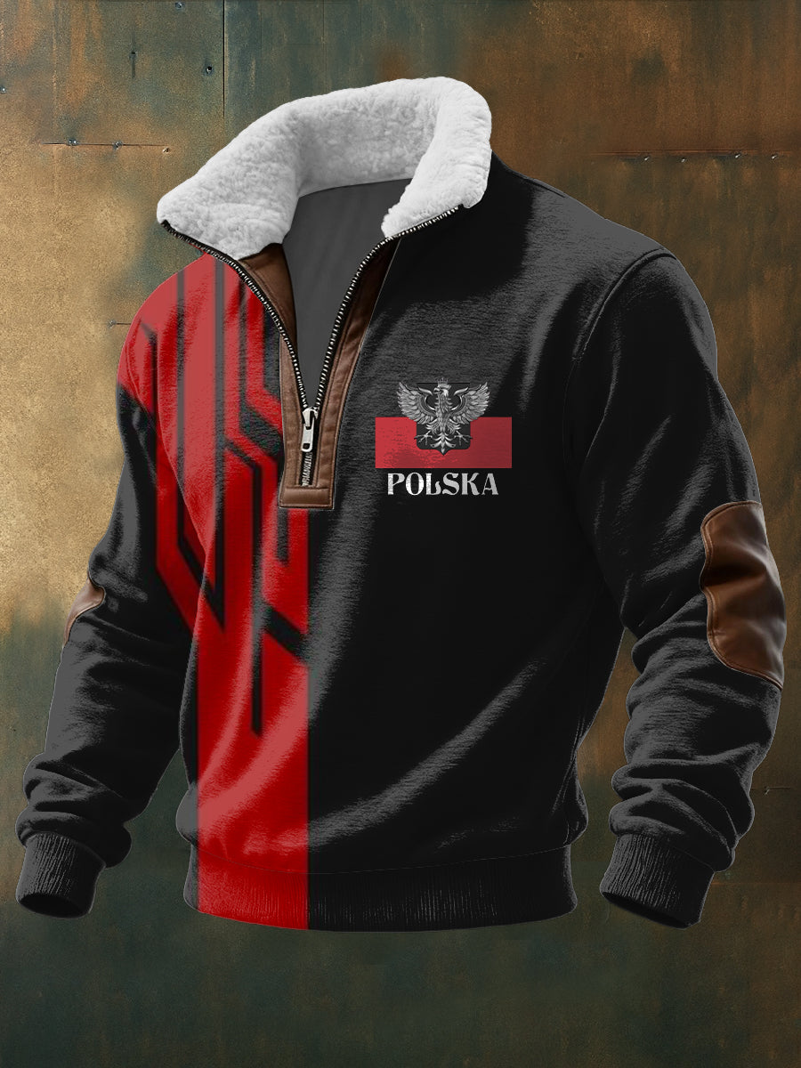 Męska bluza z kapturem Modern Black-Red Polska Eagle Graphic