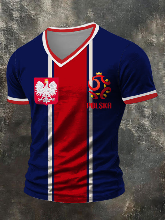 Stylowa męska koszulka z czerwonymi paskami Polska Eagle ﻿