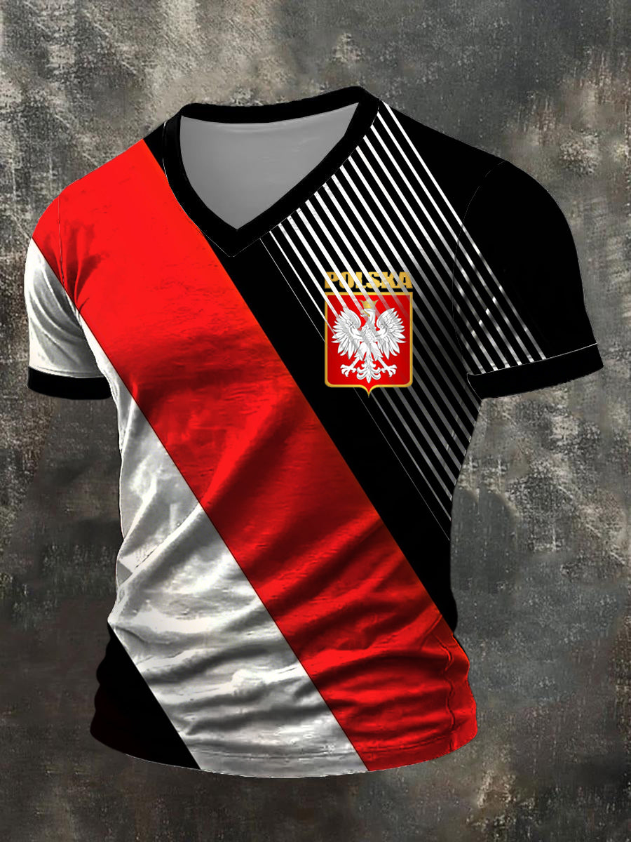 Męska koszulka z nadrukiem w paski Poland Eagle