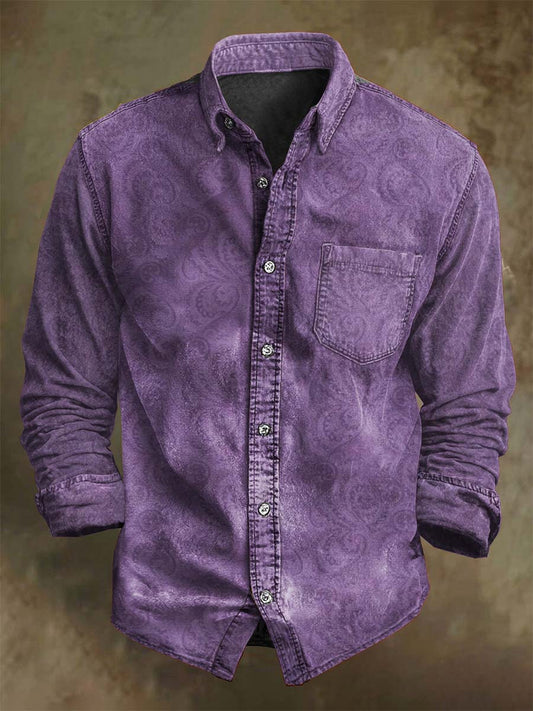 Retro Paisley print casualowa koszula z długim rękawem