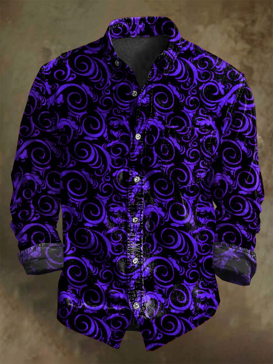 Nieformalna koszula z długim rękawem Vintage Swirl Print