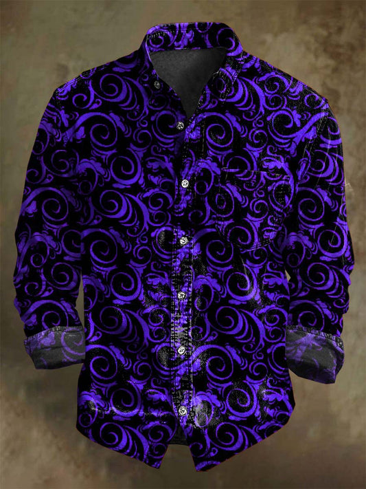 Nieformalna koszula z długim rękawem Vintage Swirl Print