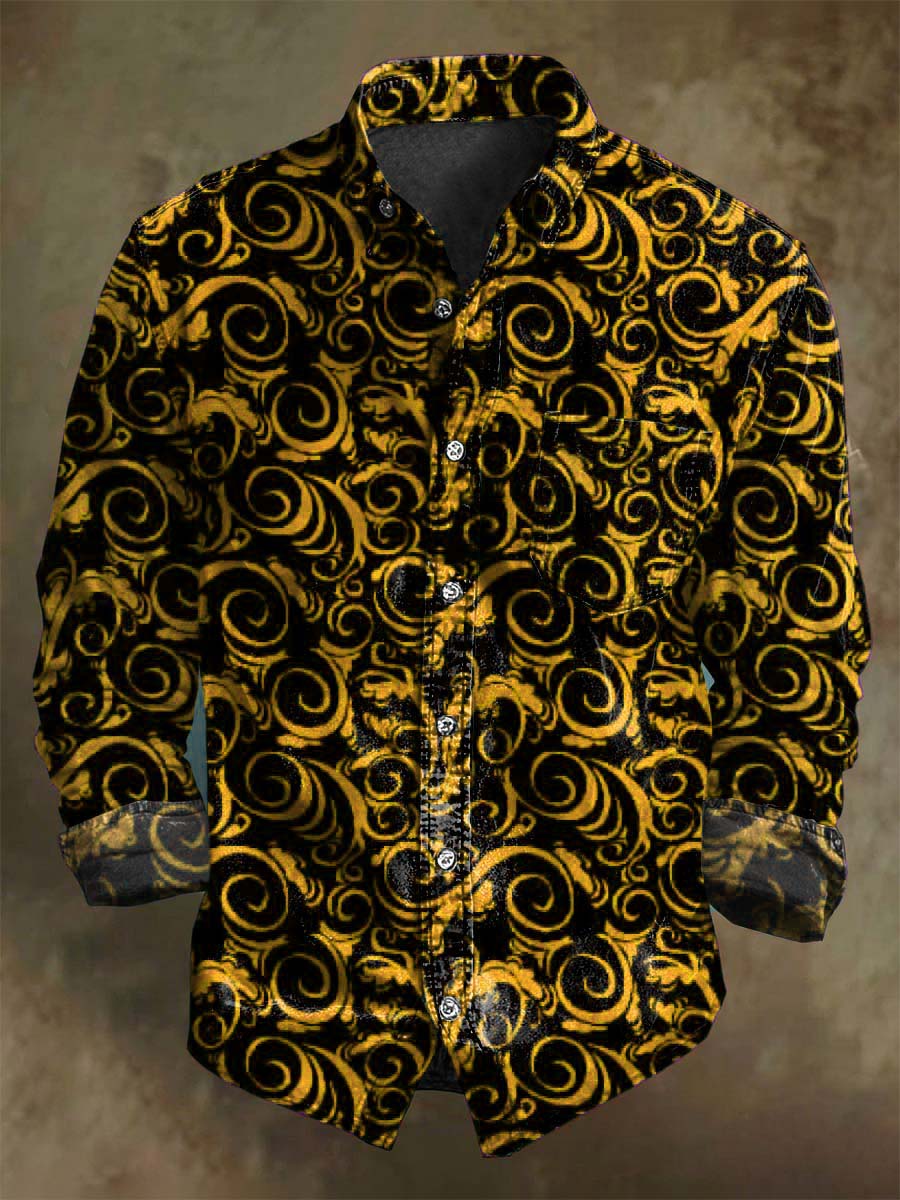 Nieformalna koszula z długim rękawem Vintage Swirl Print