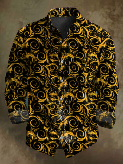 Nieformalna koszula z długim rękawem Vintage Swirl Print