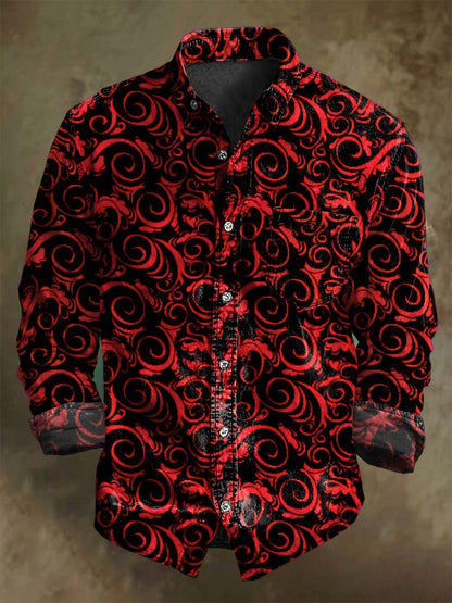 Nieformalna koszula z długim rękawem Vintage Swirl Print