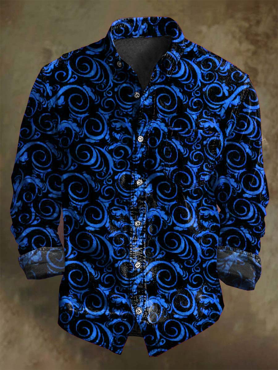 Nieformalna koszula z długim rękawem Vintage Swirl Print
