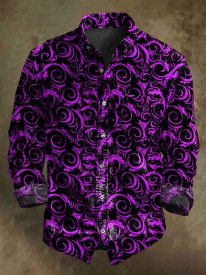 Nieformalna koszula z długim rękawem Vintage Swirl Print
