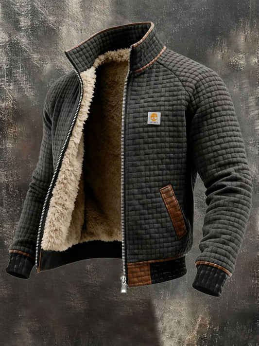 Męska teksturowana ciepła kurtka outdoorowa z wieloma kieszeniami w stylu retro