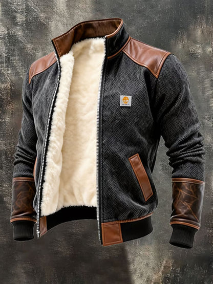 Męska teksturowana ciepła kurtka outdoorowa z wieloma kieszeniami w stylu retro