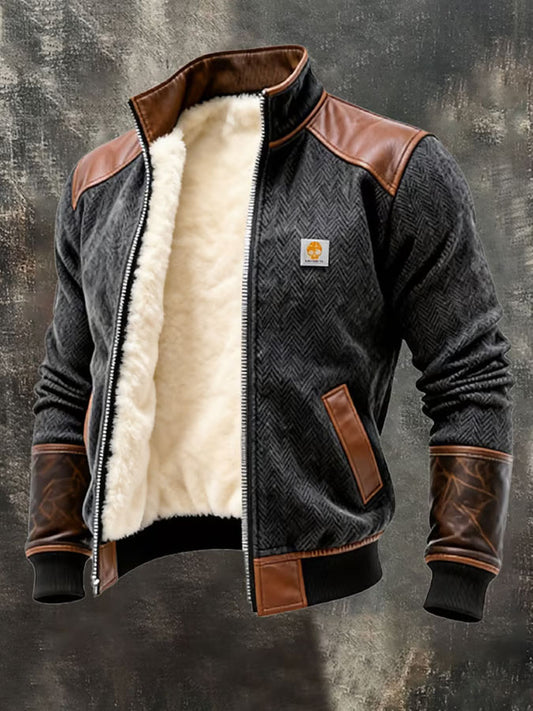Męska teksturowana ciepła kurtka outdoorowa z wieloma kieszeniami w stylu retro