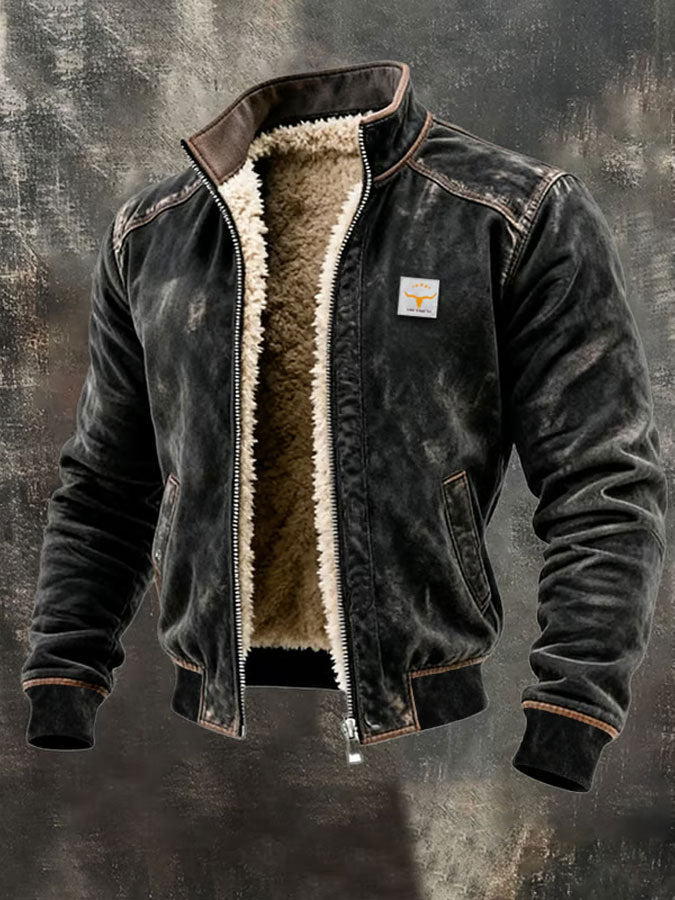 Męska teksturowana ciepła kurtka outdoorowa z wieloma kieszeniami w stylu retro