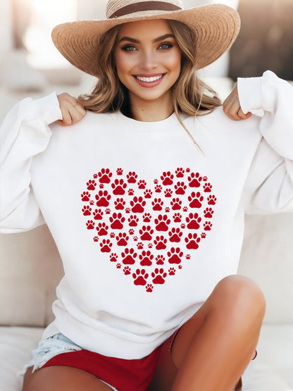 Damska paw heart print walentynkowa dorywcza bluza