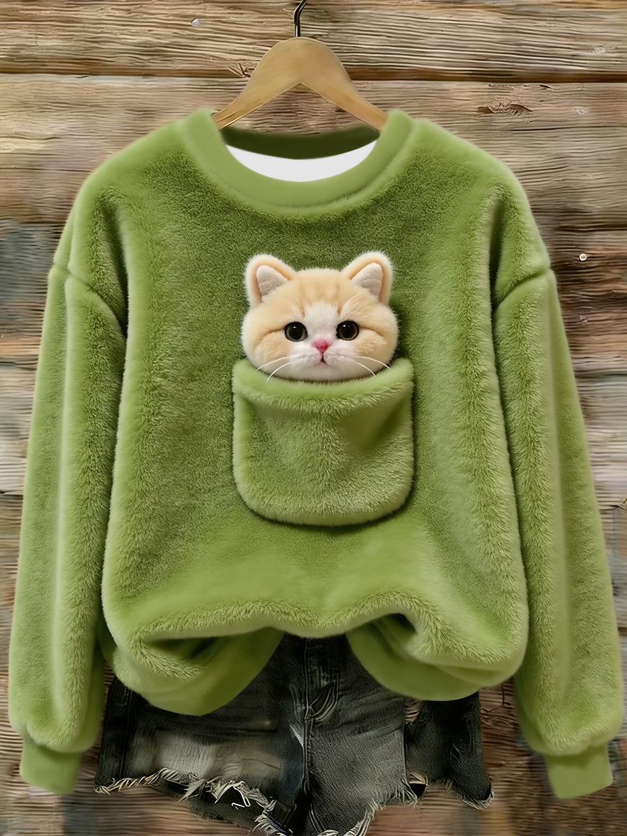 Damski uroczy sweter flanelowy z nadrukiem w stylu zwierzęcym