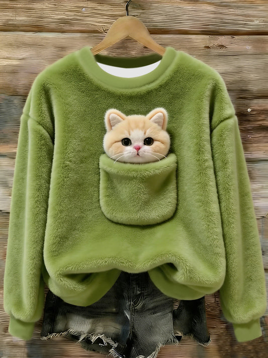 Damski uroczy sweter flanelowy z nadrukiem w stylu zwierzęcym