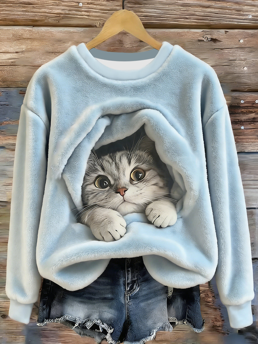 Damski uroczy sweter flanelowy z nadrukiem w stylu zwierzęcym