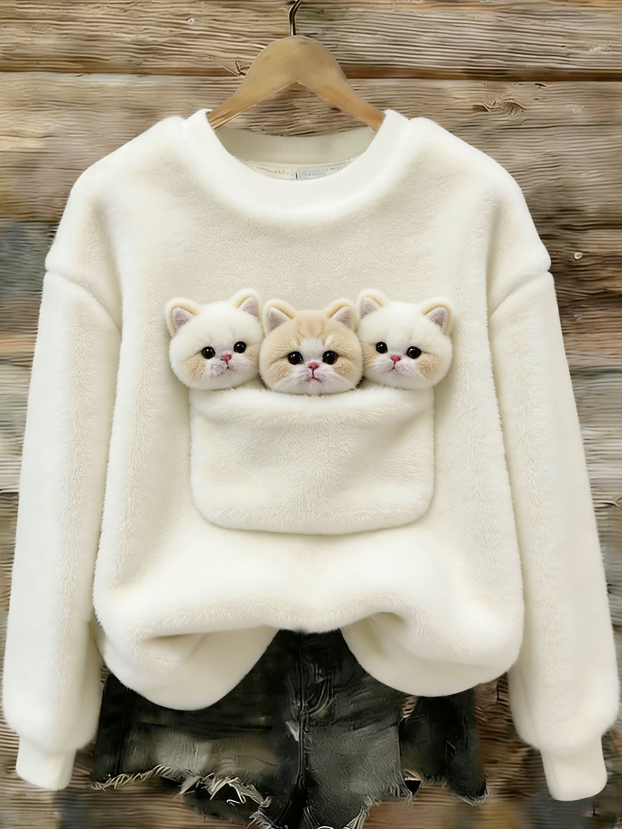 Damski uroczy sweter flanelowy z nadrukiem w stylu zwierzęcym
