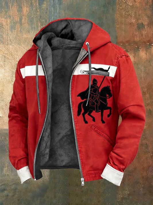 Męska Odbudowana Czerwona Polska Rycerz Emblemat Zip-Up Jacket