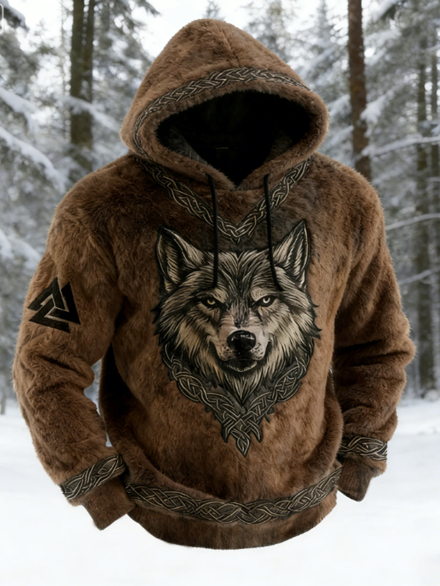 Męska Vintage Viking Wolf Celtic Art Przytulna ciepła pluszowa bluza