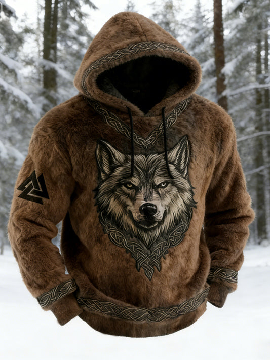 Męska Vintage Viking Wolf Celtic Art Przytulna ciepła pluszowa bluza