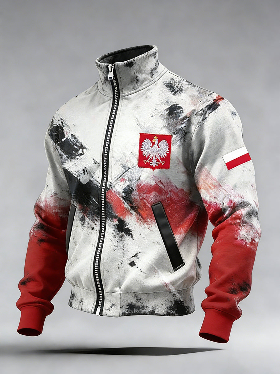 Męski Vintage Polski Art Print Casual I Wygodna Kurtka