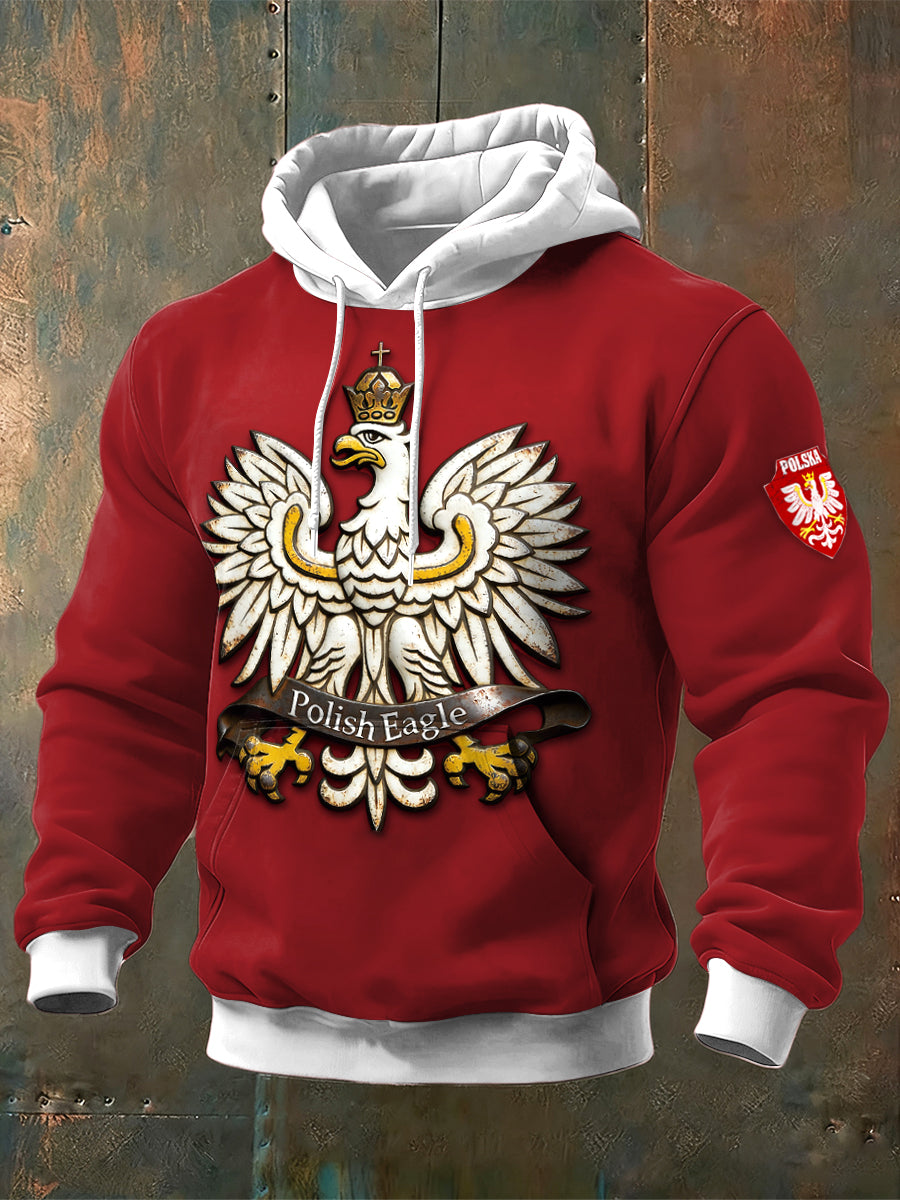 Męska czerwona bluza z kapturem z nadrukiem polskiego orła