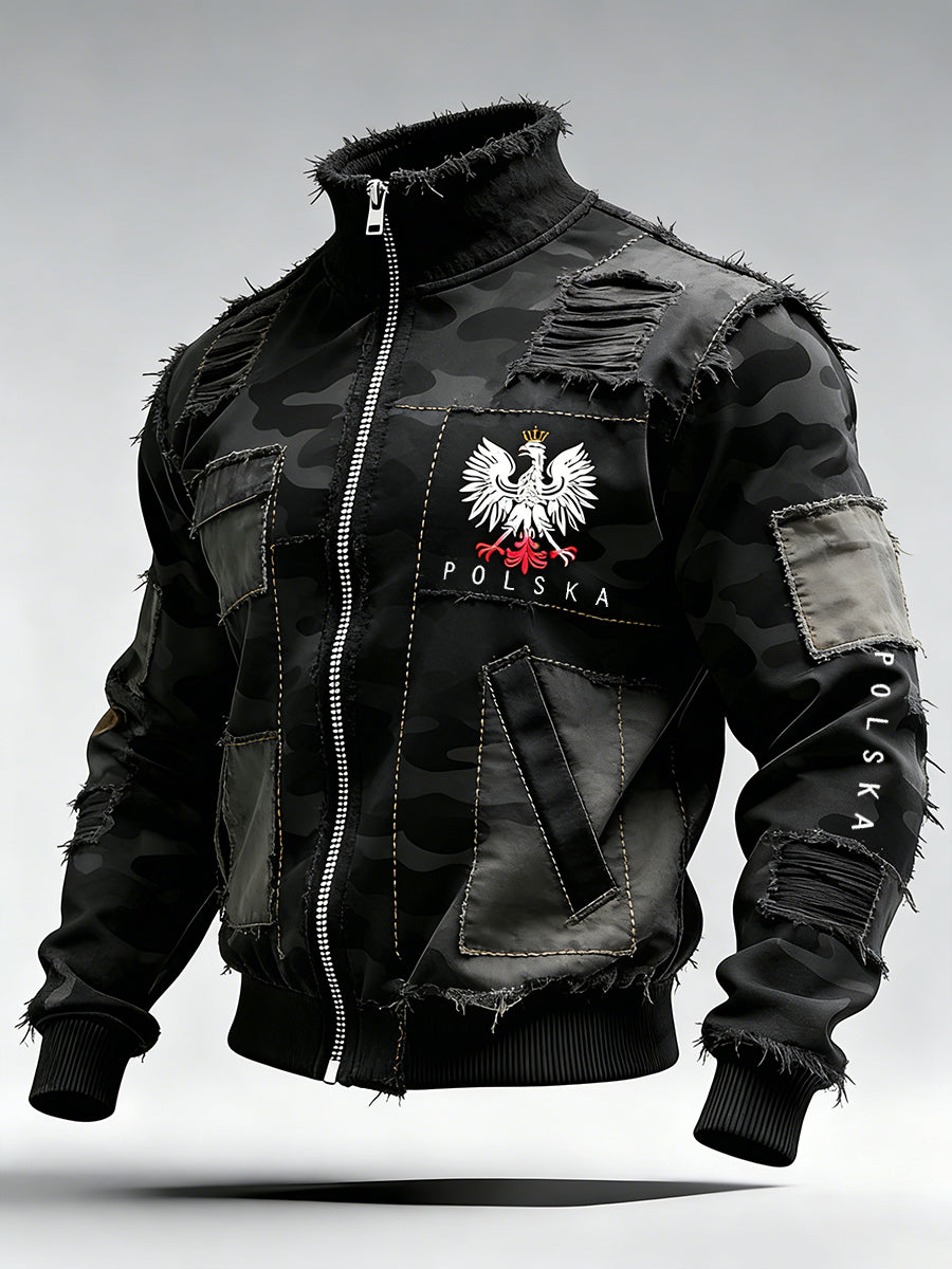 Męski Vintage Polski Art Print Casual I Wygodna Kurtka