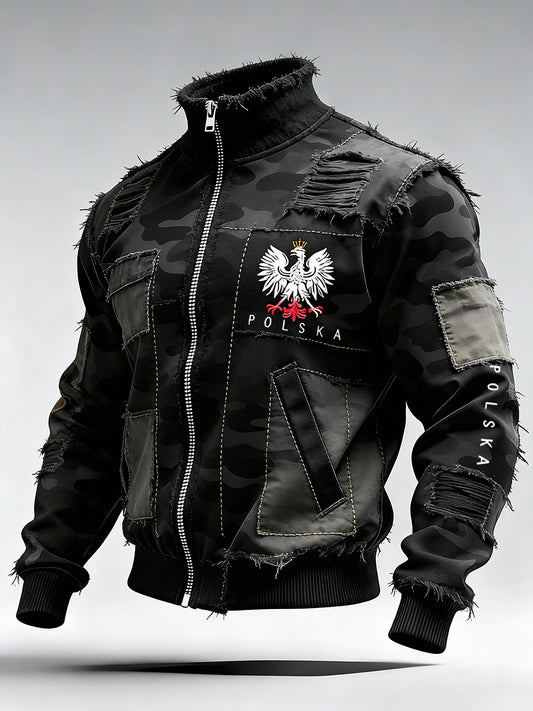 Męski Vintage Polski Art Print Casual I Wygodna Kurtka
