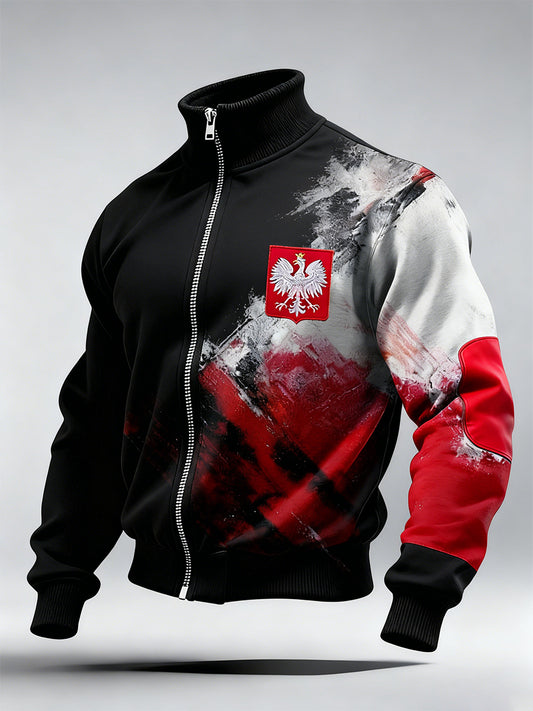 Męski Vintage Polski Art Print Casual I Wygodna Kurtka